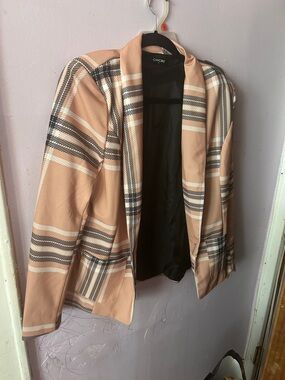 ChicMe Tan Plaid Open-Front Blazer
